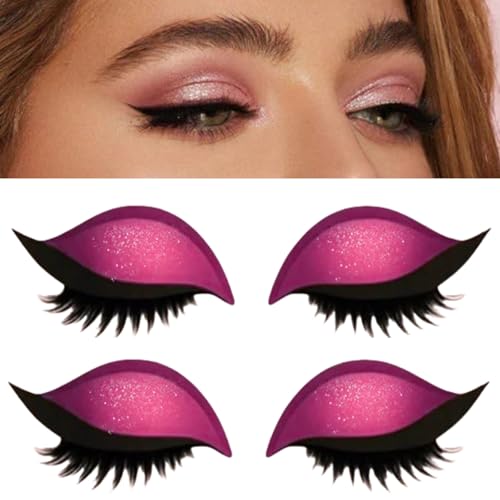 Lazy Eye Shadow Eyelash Patch, 3-in-1 Falsche Wimpern, Lidschatten und Eyeliner Aufkleber für alle Augentypen, selbstklebende wiederverwendbare Makeup Aufkleber für Party(2Paare) (pink) von ZHJZGS