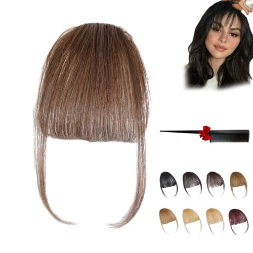 Fragelles Clip in Bangs, Fragelles Hair Bangs, Fragelles Clip on Bangs,Clip on Bangs for Women, Bangs Clip in Hair Human Hair, Seamless 3D Clip-In Bangs Hair Extensions (Brown) von ZHKVAG
