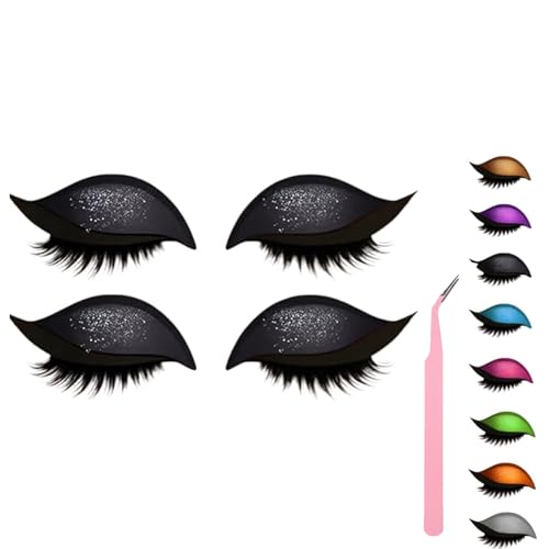 Lazy Eye Shadow Eyelash Patch, Eyeshadow and Lash Sticker, Eyeshadow Eyelashes Makeup Stickers for Eyes, 2-In-1 Reusable Eye Makeup Stickers With False Lashes & Shadow, 2 Pairs (Black*2) von ZHKVAG