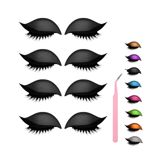 Lazy Eye Shadow Eyelash Patch, Eyeshadow and Lash Sticker, Eyeshadow Eyelashes Makeup Stickers for Eyes, 2-In-1 Reusable Eye Makeup Stickers With False Lashes & Shadow, 2 Pairs (Black*4) von ZHKVAG