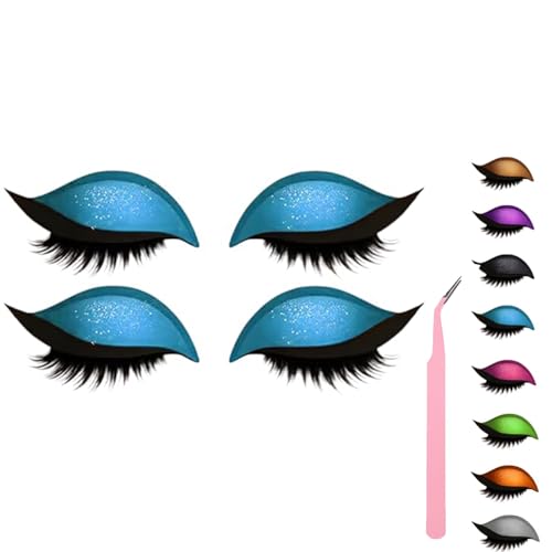 Lazy Eye Shadow Eyelash Patch, Eyeshadow and Lash Sticker, Eyeshadow Eyelashes Makeup Stickers for Eyes, 2-In-1 Reusable Eye Makeup Stickers With False Lashes & Shadow, 2 Pairs (Blue*2) von ZHKVAG