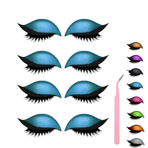 Lazy Eye Shadow Eyelash Patch, Eyeshadow and Lash Sticker, Eyeshadow Eyelashes Makeup Stickers for Eyes, 2-In-1 Reusable Eye Makeup Stickers With False Lashes & Shadow, 2 Pairs (Blue*4) von ZHKVAG