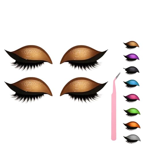 Lazy Eye Shadow Eyelash Patch, Eyeshadow and Lash Sticker, Eyeshadow Eyelashes Makeup Stickers for Eyes, 2-In-1 Reusable Eye Makeup Stickers With False Lashes & Shadow, 2 Pairs (Gold*2) von ZHKVAG