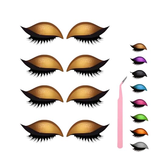 Lazy Eye Shadow Eyelash Patch, Eyeshadow and Lash Sticker, Eyeshadow Eyelashes Makeup Stickers for Eyes, 2-In-1 Reusable Eye Makeup Stickers With False Lashes & Shadow, 2 Pairs (Gold*4) von ZHKVAG