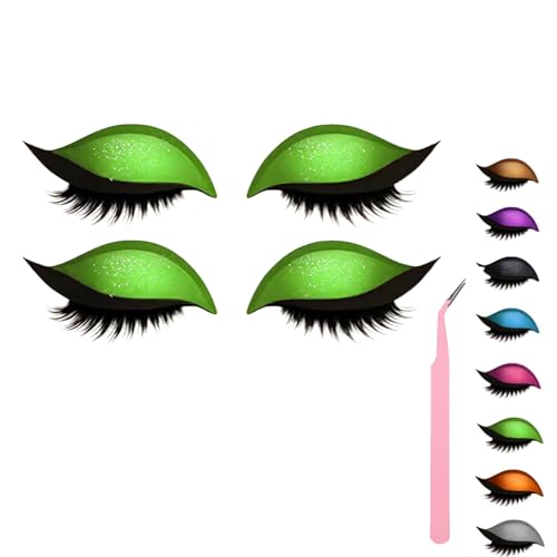 Lazy Eye Shadow Eyelash Patch, Eyeshadow and Lash Sticker, Eyeshadow Eyelashes Makeup Stickers for Eyes, 2-In-1 Reusable Eye Makeup Stickers With False Lashes & Shadow, 2 Pairs (Green*2) von ZHKVAG