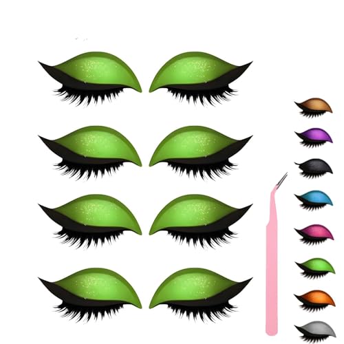 Lazy Eye Shadow Eyelash Patch, Eyeshadow and Lash Sticker, Eyeshadow Eyelashes Makeup Stickers for Eyes, 2-In-1 Reusable Eye Makeup Stickers With False Lashes & Shadow, 2 Pairs (Green*4) von ZHKVAG