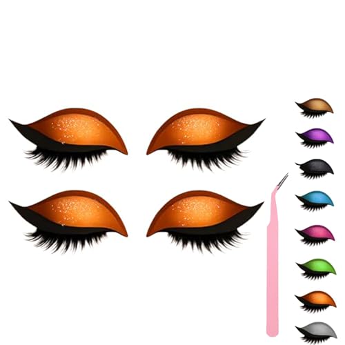 Lazy Eye Shadow Eyelash Patch, Eyeshadow and Lash Sticker, Eyeshadow Eyelashes Makeup Stickers for Eyes, 2-In-1 Reusable Eye Makeup Stickers With False Lashes & Shadow, 2 Pairs (Orange*2) von ZHKVAG