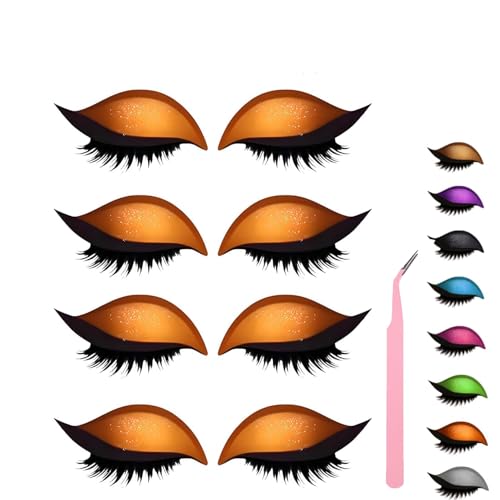 Lazy Eye Shadow Eyelash Patch, Eyeshadow and Lash Sticker, Eyeshadow Eyelashes Makeup Stickers for Eyes, 2-In-1 Reusable Eye Makeup Stickers With False Lashes & Shadow, 2 Pairs (Orange*4) von ZHKVAG