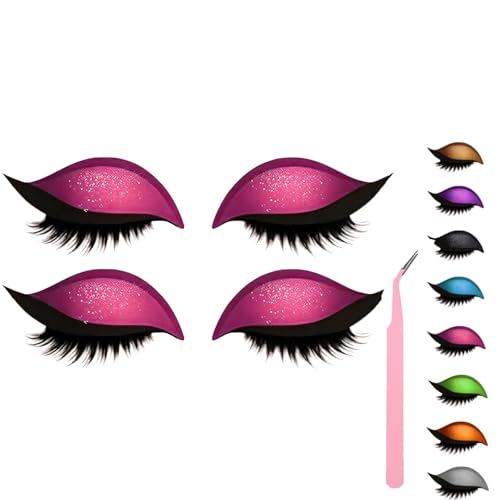 Lazy Eye Shadow Eyelash Patch, Eyeshadow and Lash Sticker, Eyeshadow Eyelashes Makeup Stickers for Eyes, 2-In-1 Reusable Eye Makeup Stickers With False Lashes & Shadow, 2 Pairs (Pink*2) von ZHKVAG