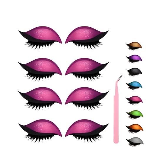 Lazy Eye Shadow Eyelash Patch, Eyeshadow and Lash Sticker, Eyeshadow Eyelashes Makeup Stickers for Eyes, 2-In-1 Reusable Eye Makeup Stickers With False Lashes & Shadow, 2 Pairs (Pink*4) von ZHKVAG