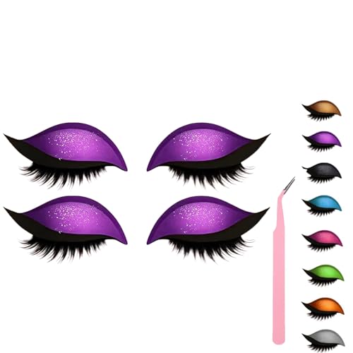 Lazy Eye Shadow Eyelash Patch, Eyeshadow and Lash Sticker, Eyeshadow Eyelashes Makeup Stickers for Eyes, 2-In-1 Reusable Eye Makeup Stickers With False Lashes & Shadow, 2 Pairs (Purple*2) von ZHKVAG