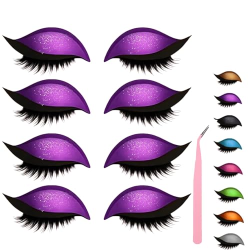 Lazy Eye Shadow Eyelash Patch, Eyeshadow and Lash Sticker, Eyeshadow Eyelashes Makeup Stickers for Eyes, 2-In-1 Reusable Eye Makeup Stickers With False Lashes & Shadow, 2 Pairs (Purple*4) von ZHKVAG