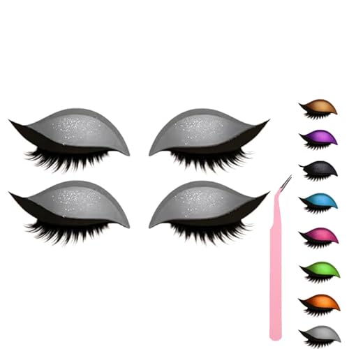 Lazy Eye Shadow Eyelash Patch, Eyeshadow and Lash Sticker, Eyeshadow Eyelashes Makeup Stickers for Eyes, 2-In-1 Reusable Eye Makeup Stickers With False Lashes & Shadow, 2 Pairs (Silver*2) von ZHKVAG