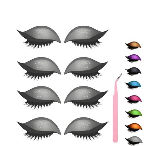 Lazy Eye Shadow Eyelash Patch, Eyeshadow and Lash Sticker, Eyeshadow Eyelashes Makeup Stickers for Eyes, 2-In-1 Reusable Eye Makeup Stickers With False Lashes & Shadow, 2 Pairs (Silver*4) von ZHKVAG