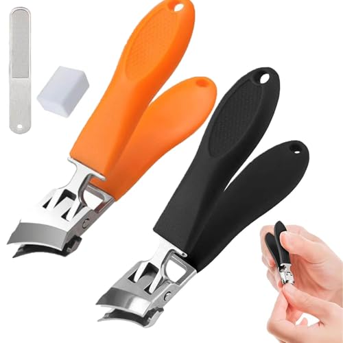 Wide Jaw Opening Anti-Splash Slanted Nail Clipper, Slanted Nail Clippers, No Splash Nail Trimmer for Men Women, Long Handle Curved Toenail Clippers Angled Nail Clippers for All Thick Nails (2Mix) von ZHKVAG