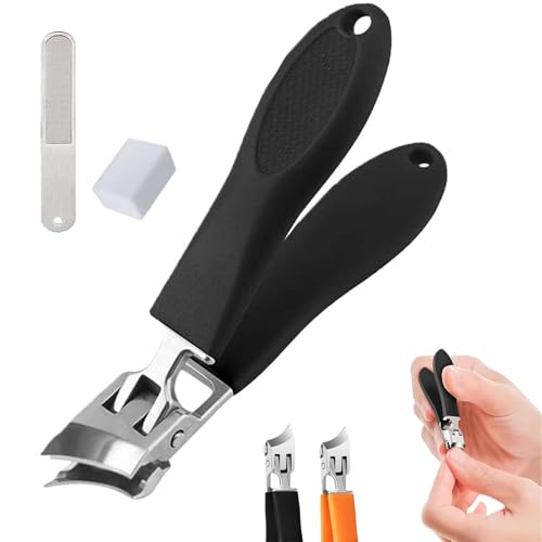 Wide Jaw Opening Anti-Splash Slanted Nail Clipper, Slanted Nail Clippers, No Splash Nail Trimmer for Men Women, Long Handle Curved Toenail Clippers Angled Nail Clippers for All Thick Nails (Black) von ZHKVAG