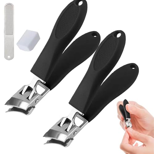 Wide Jaw Opening Anti-Splash Slanted Nail Clipper, Slanted Nail Clippers, No Splash Nail Trimmer for Men Women, Long Handle Curved Toenail Clippers Angled Nail Clippers for All Thick Nails (Black*2) von ZHKVAG