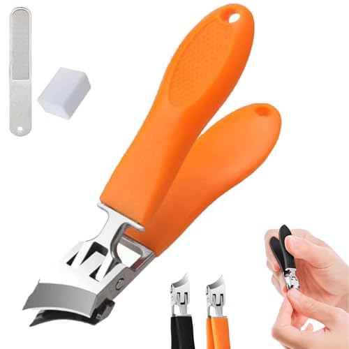 Wide Jaw Opening Anti-Splash Slanted Nail Clipper, Slanted Nail Clippers, No Splash Nail Trimmer for Men Women, Long Handle Curved Toenail Clippers Angled Nail Clippers for All Thick Nails (Orange) von ZHKVAG