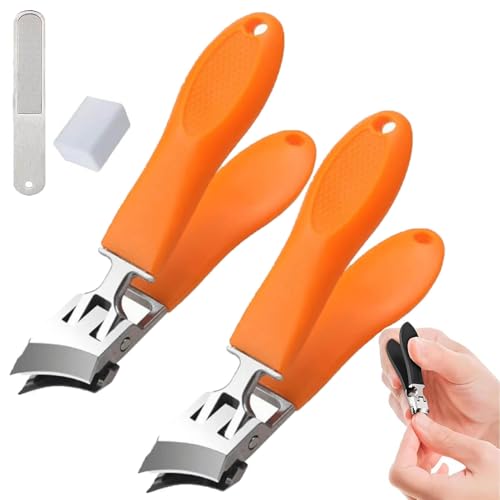 Wide Jaw Opening Anti-Splash Slanted Nail Clipper, Slanted Nail Clippers, No Splash Nail Trimmer for Men Women, Long Handle Curved Toenail Clippers Angled Nail Clippers for All Thick Nails (Orange*2) von ZHKVAG