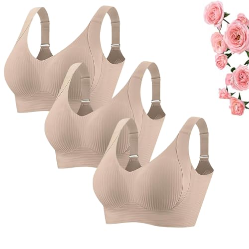 Women's Ribbed Push Up Adjustable Wireless Bra,Women Solid Four Breasted Adjustable Wireless Invisible Bra (3Pcs-B,XL) von ZHKVAG