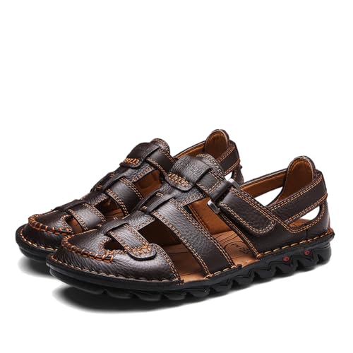 ZHNSHM Herren Sommer Casual Geschlossene Zehe Leder Sandalen Outdoor Fischer Einstellbare Strand Schuhe von ZHNSHM