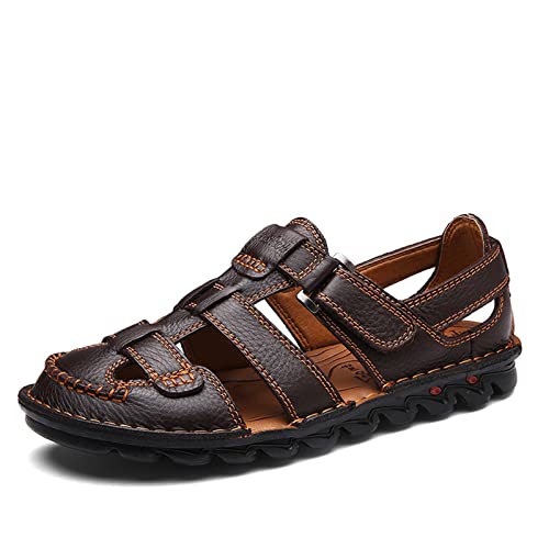 ZHNSHM Herren Sommer Casual Geschlossene Zehe Leder Sandalen Outdoor Fischer Einstellbare Strand Schuhe von ZHNSHM