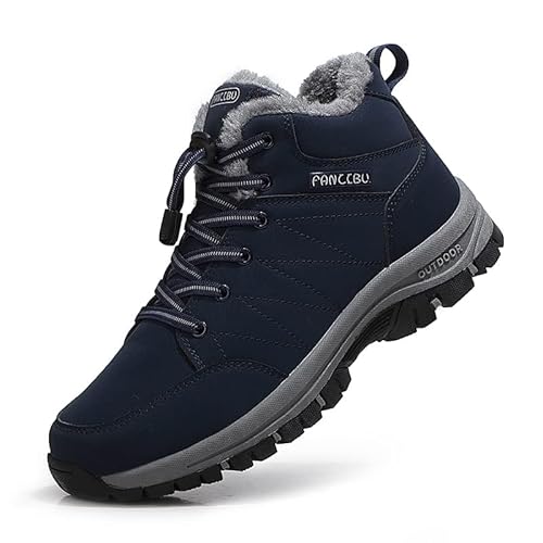 ZHNSHM Herren-Schneestiefel Warme Winterstiefel Pelzgefütterte Wanderstiefel Spritzwassergeschützte Nackte Winterstiefel von ZHNSHM