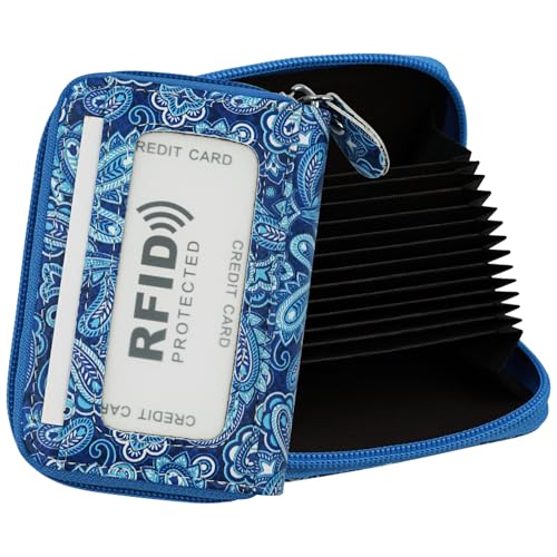 ZHOMA RFID-blockierendes Kreditkartenetui aus echtem Leder, Sicherheits-Reisebrieftasche, Y8-Blaue Blume, Modern von ZHOMA