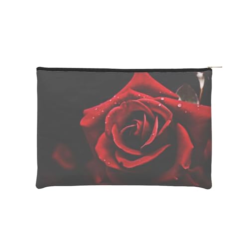 Make-up-Tasche, kleine Kosmetiktasche, Reise-Make-up-Organizer-Tasche, Kulturbeutel, wiederverwendbar, wasserdicht, tragbar, Make-up-Taschen mit Reißverschluss, Roségold-Marmor, rote rose, von ZHONGSK