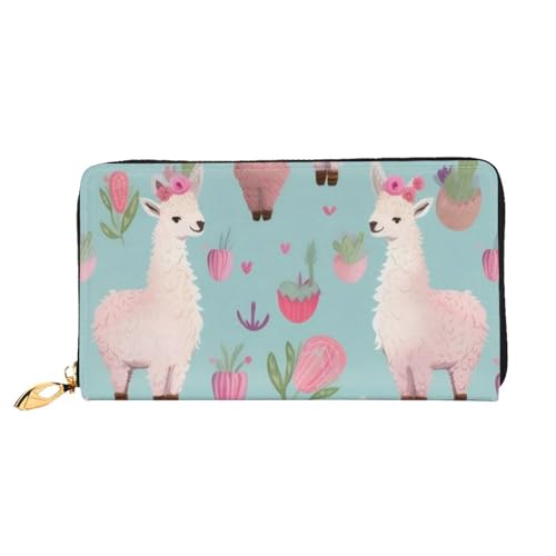 ZHONGSK Damen Geldbörse aus Leder - Stilvolle lange Geldbörse mit Reißverschluss Clutch Tasche - Münz-Kreditkartenhalter Organizer - Niedliche Pinguine machen Bilder, Süßes Alpaka rosa Herz, von ZHONGSK