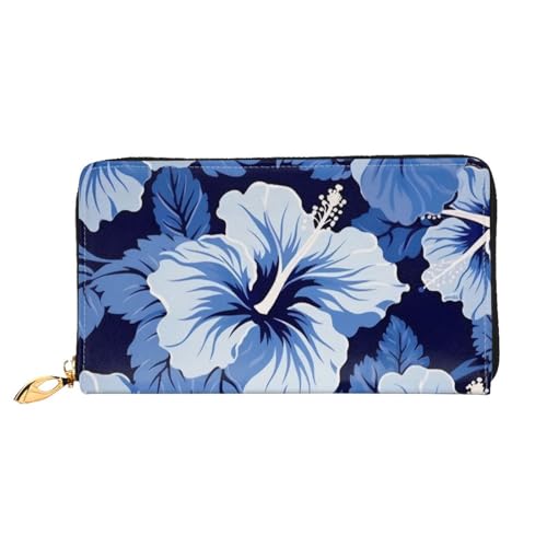 ZHONGSK Damen Leder Geldbörse - Stilvolle Lange Geldbörse Geldbörse mit Reißverschluss Clutch Bag - Münzkreditkartenhalter Organizer - Blauer Hibiskus, Blauer Hibiskus, Einheitsgröße von ZHONGSK