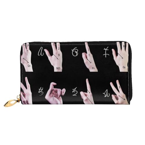 ZHONGSK Damen Leder Geldbörse - Stilvolle Lange Geldbörse Geldbörse mit Reißverschluss Clutch Bag - Münzkreditkartenhalter Organizer - Kleiner Regenbogen, Gebärdensprache Alphabet, Einheitsgröße von ZHONGSK