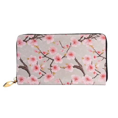 ZHONGSK Damen Leder Geldbörse - Stilvolle Lange Geldbörse Geldbörse mit Reißverschluss Clutch Bag - Münzkreditkartenhalter Organizer - Lila, Rosa Kirschblüten, Einheitsgröße von ZHONGSK