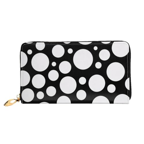 ZHONGSK Damen Leder Geldbörse - Stilvolle Lange Geldbörse Geldbörse mit Reißverschluss Clutch Bag - Münzkreditkartenhalter Organizer - Schwarz und Weiß Polka Dot, Scwharz und Weiß gepunktet, von ZHONGSK