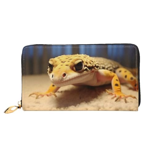 ZHONGSK Damen Leder Geldbörse - Stilvolle Lange Geldbörse Geldbörse mit Reißverschluss Clutch Bag - Münzkreditkartenhalter Organizer - Tier Hund, Sand Leopard Gecko, Einheitsgröße von ZHONGSK