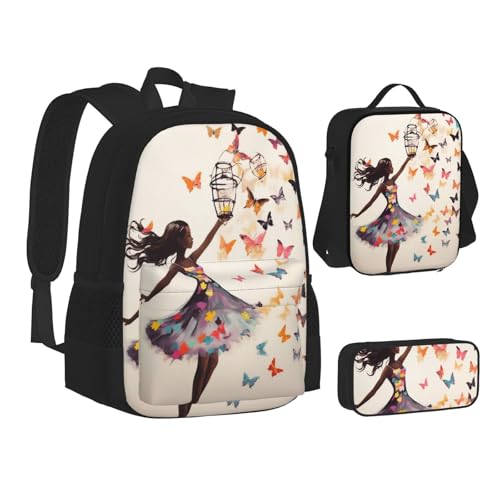 ZHONGSK Girl Dance Butterfly – Schultasche + Federmäppchen + Lunchtasche Kombination, 3-in-1-Rucksack-Set, wasserabweisend, langlebig, Büchertasche für Studenten, Kinder, Teenager, Mädchen und Jungen, ZHONGSK Girl Dance Butterfly – Schultasche + Federmäppchen + Lunchtasche Kombination, 3-in-1-Rucksack-Set, wasserabweisend, langlebig, Büchertasche für Studenten, Kinder, Teenager, Mädchen und Jungen, von ZHONGSK