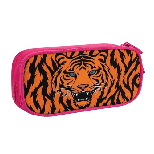 ZHONGSK Große Kapazität Federmäppchen Stifttasche Schreibwaren Tasche Stifteetui mit Fächern Reißverschluss, Niedliche Bleistifttasche | Tiger Streifen Orange Muster | Stifteetui Organizer für Jungen von ZHONGSK