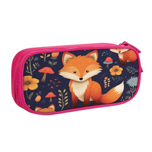ZHONGSK Große Kapazität Federmäppchen Stifttasche Schreibwarenbeutel Stifteetui mit Fächern Reißverschluss, Niedliche Federtasche | Niedliche Tier Fuchs Blume | Stifteetui Organizer für Jungen Mädchen von ZHONGSK