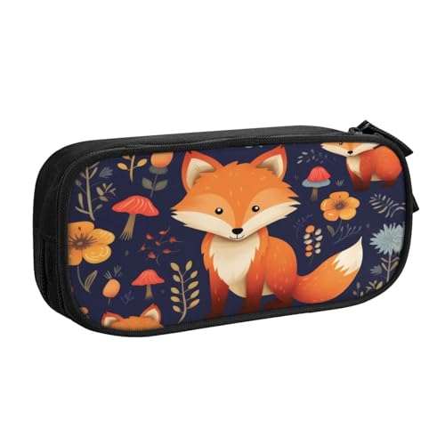 ZHONGSK Große Kapazität Federmäppchen Stifttasche Schreibwarenbeutel Stifteetui mit Fächern Reißverschluss, Niedliche Federtasche | Niedliche Tier Fuchs Blume | Stifteetui Organizer für Jungen Mädchen von ZHONGSK