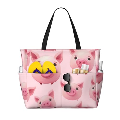 ZHONGSK Große Strandtasche für Damen, große Kapazität, Strandtasche, Imagen De Pug/Pooltasche mit Reißverschluss und Taschen, faltbare Handtasche für Fitnessstudio, Reisen, Einkaufen, Lustiges rosa von ZHONGSK