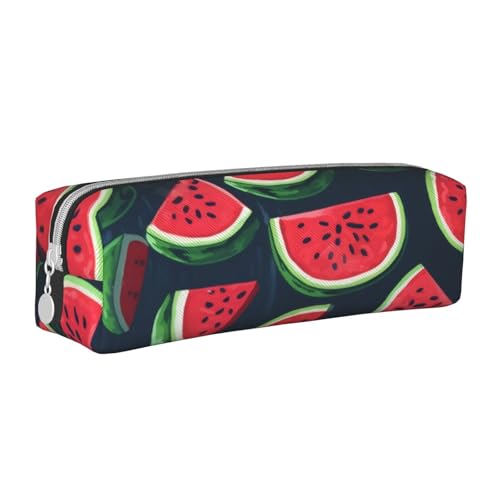 ZHONGSK Leder-Federmäppchen, kleines Federmäppchen mit Reißverschluss, bedruckte Schreibwaren-Tasche, Organizer, Stiftebox für Kinder, Mädchen, Jungen, Lehrer und Büro (rote Wassermelone), weiß, von ZHONGSK