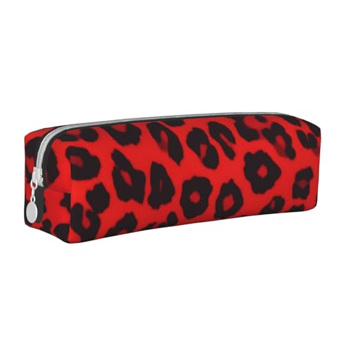 ZHONGSK Leder-Federmäppchen, kleines Federmäppchen mit Reißverschluss, bedruckte Schreibwaren-Tasche, Organizer, Stiftebox für Kinder, Mädchen, Jungen, Lehrer und Büro (rotes Leopardenmuster), weiß, von ZHONGSK
