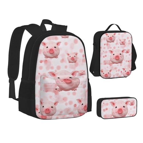 ZHONGSK Powder Pig – Schultasche + Federmäppchen + Lunchtasche Kombination, 3-in-1-Rucksack-Set, wasserabweisend, langlebig, Büchertasche für Studenten, Kinder, Teenager, Mädchen und Jungen, Schwarz , ZHONGSK Powder Pig – Schultasche + Federmäppchen + Lunchtasche Kombination, 3-in-1-Rucksack-Set, wasserabweisend, langlebig, Büchertasche für Studenten, Kinder, Teenager, Mädchen und Jungen, Schwarz , von ZHONGSK