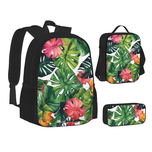 ZHONGSK Tropische Blätter – Schultasche + Federmäppchen + Lunchtasche Kombination, 3-in-1-Rucksack-Set, wasserabweisend, langlebig, Büchertasche für Studenten, Kinder, Teenager, Mädchen und Jungen, ZHONGSK Tropische Blätter – Schultasche + Federmäppchen + Lunchtasche Kombination, 3-in-1-Rucksack-Set, wasserabweisend, langlebig, Büchertasche für Studenten, Kinder, Teenager, Mädchen und Jungen, von ZHONGSK