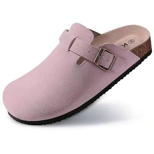 BIRKHAUS Classic Boxton Unisex-Erwachsene Clogs aus Wildleder mit Soft Kork-Fußbett Bequeme Pantoletten Hausschuhe Damen und Herren (Pink, EU Schuhgrößensystem, Erwachsene, Numerisch, M, 40) von ZHONGYUDAISHU