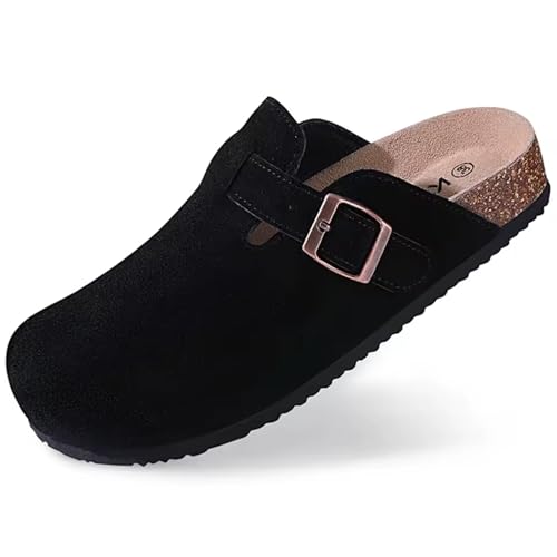 BIRKHAUS Classic Boxton Unisex-Erwachsene Clogs aus Wildleder mit Soft Kork-Fußbett Bequeme Pantoletten Hausschuhe Damen und Herren (Schwarz, EU Schuhgrößensystem, Erwachsene, Numerisch, M, 45) von ZHONGYUDAISHU