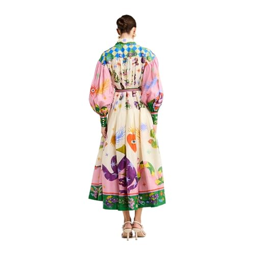 ZHONGZD Langes, Unregelmäßiges Kleid mit Graffiti-Laternenärmeln für Damen von ZHONGZD