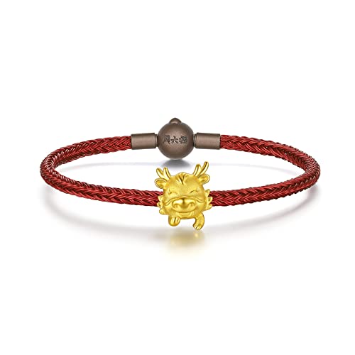 12 Chinesisches Sternzeichen Charm 990 3D Massivgold - Bettelarmbänder Edelstahl, Glieder-Charm-Armband für Damen Mädchen Herren Jungen Freundinnen Freunde Paare Rot (19,0 Zentimeter, Drachen) von ZHOU LIU FU