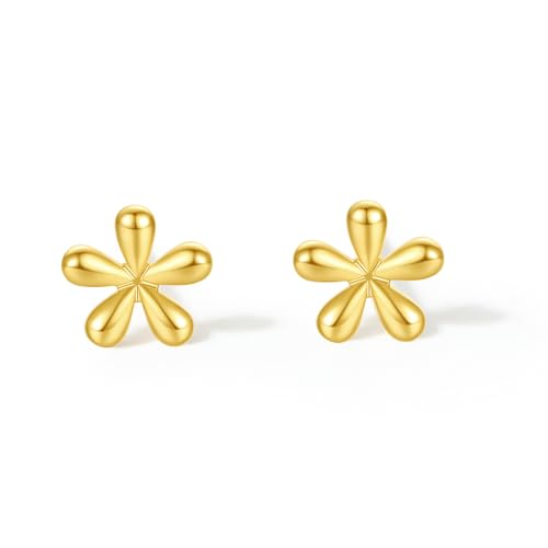 ZHOU LIU FU 18K Gold Ohrringe Ohrstecker Gold 750 Blumen Ohrringe Goldene Ohrringe Damen Wasserfest Modeschmuck Ohrringe Klein für Frauen Mutter Tochter von ZHOU LIU FU