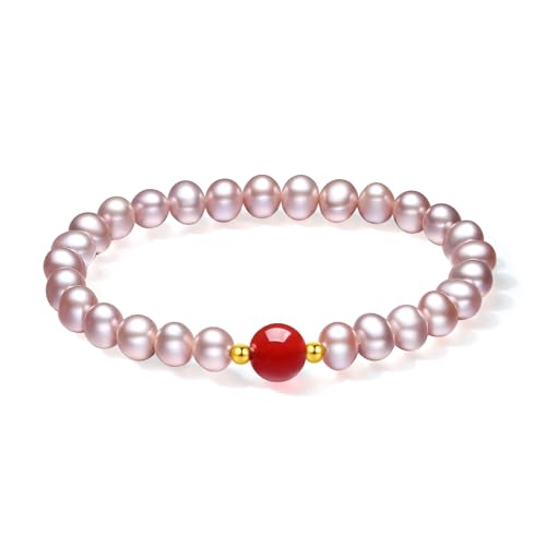 18K Gold Perlen Armbänder 750 Gold natürlichen Süßwasser rosa lila Perle rot Achat Gold Perlen Charme Stretch Armband mit Schmuck-Box für Frauen Frau Mutter 17cm (Perlendurchmesser: 6,5-7,5 mm) 18K Gold Perlen Armbänder 750 Gold natürlichen Süßwasser rosa lila Perle rot Achat Gold Perlen Charme Stretch Armband mit Schmuck-Box für Frauen Frau Mutter 17cm (Perlendurchmesser: 6,5-7,5 mm) von ZHOU LIU FU